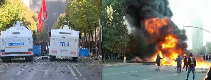 Pasi i vunë flakën koshave, stolave e pemëve në qendër, protestuesit bëjnë thirrje për të sulmuar edhe selinë e PS-së!