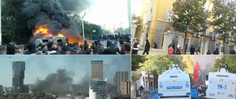 Tirana nën pushtetin e tymit të zi dhe zjarrit! Protestuesit i rikthehen Ministrisë së Arsimit, i vihet flaka zyrave! Hidhen thirrje “Digje Parlamentin!” (FOTO)