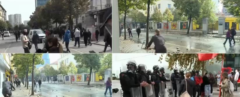 Rikthehen tensionet dhe dhuna te Ministria e Arsimit, protestuesit hedhin gurë dhe sende të forta! Policia përgjigjet me ujë e gaz duke i larguar
