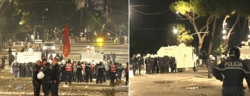 Bulevardi Dëshmorët e Kombit në ‘arenë lufte’, protestuesit me maska u hedhin mbrapsht gazin lotsjellës efektivëve