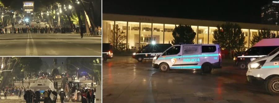 Protestuesit shpërndahen rrugëve, u vënë flakën koshave të mbeturinave, shkulën dhe pllakat e “Sheshit Skënderbej”! Policia i ndjek nga pas
