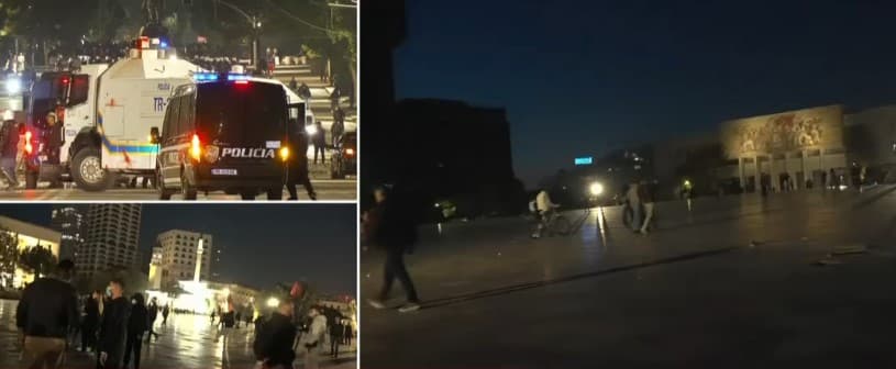 Protestuesit shpërndahen në disa drejtime, ndezin koshat e mbeturinave në rrugë, Policia i ndjek me makina dhe shoqëron disa prej tyre